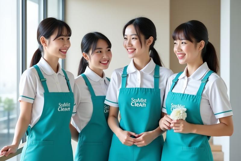 笑顔で働くSea Mist Cleanのプロフェッショナルな清掃チーム